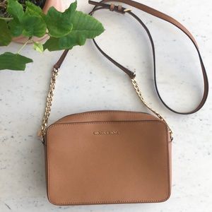 Michael Kors Jet Set Camel Leather Crossbody Bag